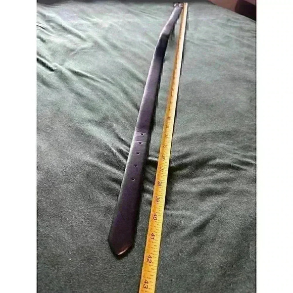 Calvin Klein black leather belt 42” x 1” wide brushed silver tone hardware - Picture 6 of 7